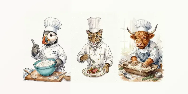 Whimsical Animal Chef Watercolor Decors