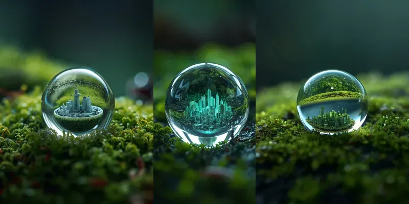 Cinematic Crystal Water Droplet Cities generated by undefined