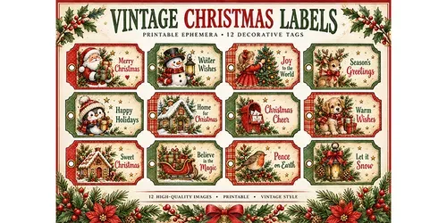 Vintage Christmas Label Ephemera Journals generated by chatgpt-image