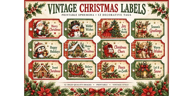 Vintage Christmas Label Ephemera Journals generated by undefined