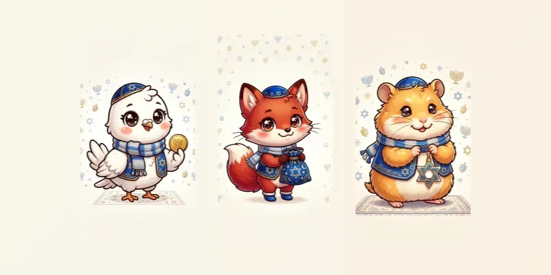 Cute Hanukkah Chibi Animals Art generated by undefined