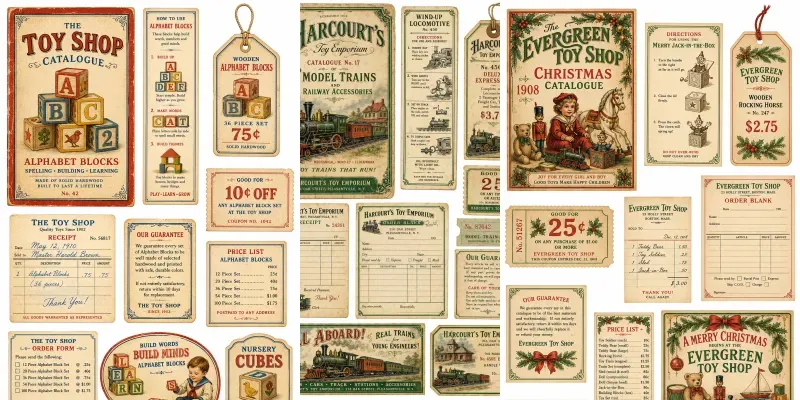 Vintage Toy Shop Ephemera Sheets generated by undefined
