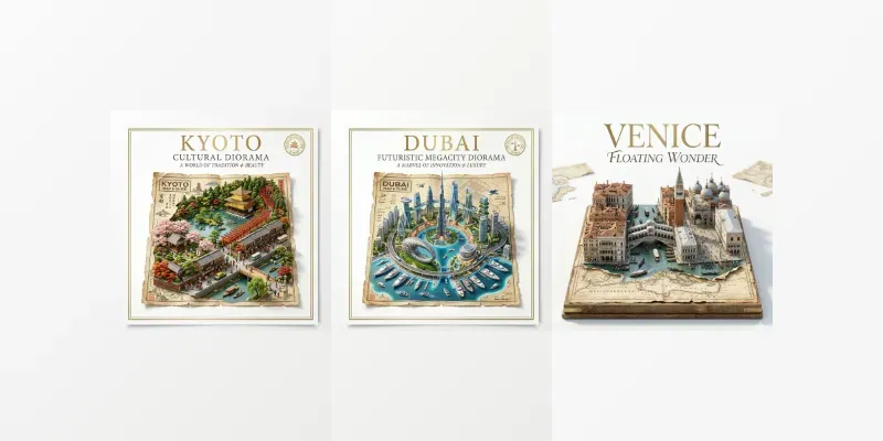Timeless City Diorama Travel Poster Art generated by undefined