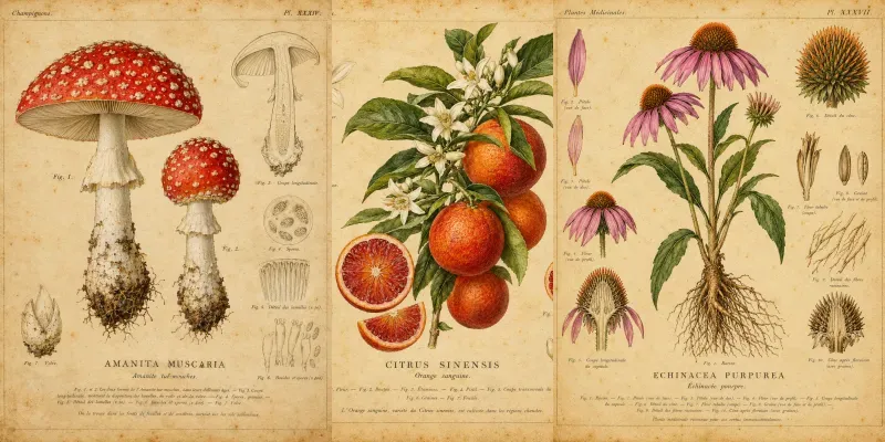 Botanical Fauna Scientific Lithograph