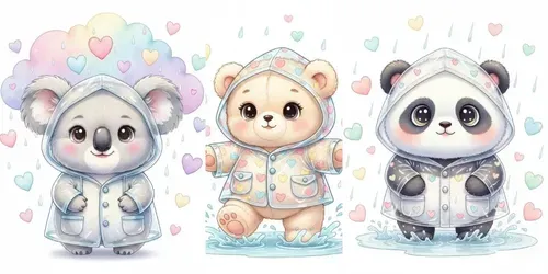Cute Pastel Baby Animals In Rainy Love generated by gemini-image