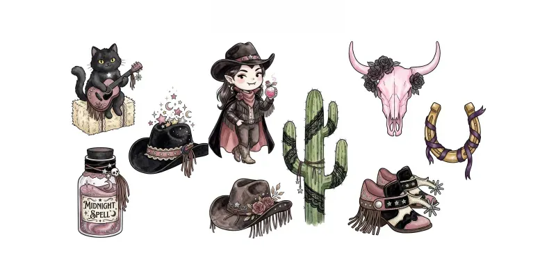 Spooky Western Coquette Goth Clipart Sets generated by undefined