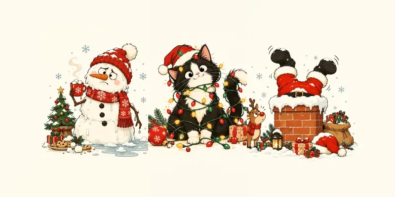 Cute Minimalist Funny Christmas Cartoons