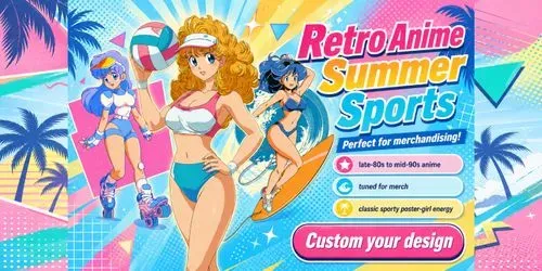 Retro Anime Summer Sports generated by midjourney