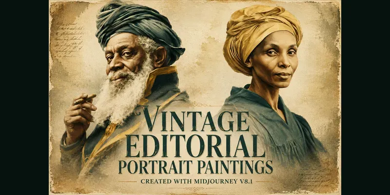 Vintage Editorial Portrait Paintings generated by undefined