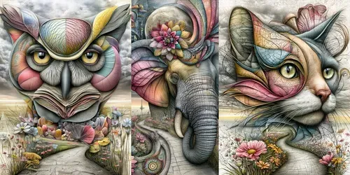 Surreal Collage Animals generated by midjourney