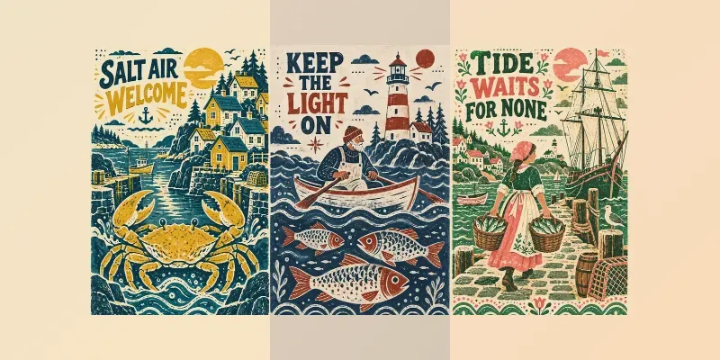 Naive Coastal Folklore Print Artworks