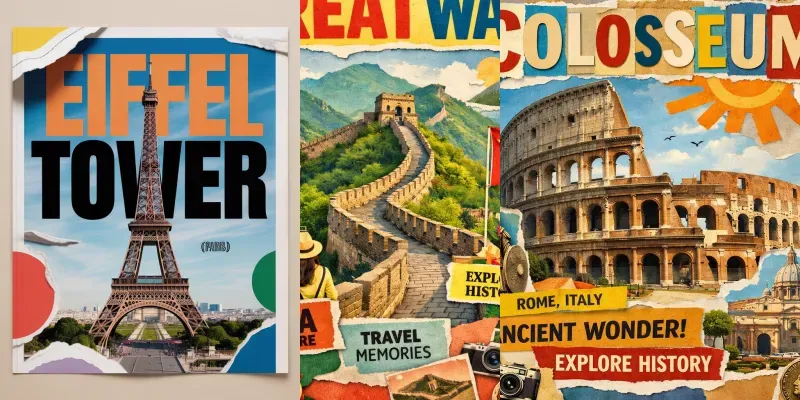 World Monuments Magazine Collages generated by undefined