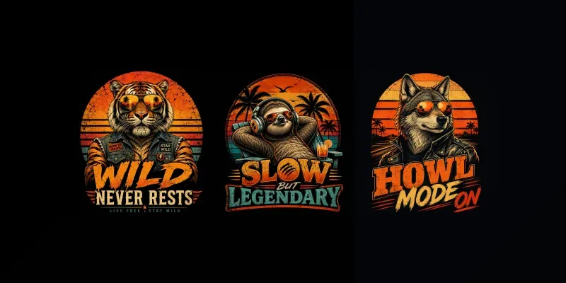 Retro Animal Sunset Tshirt Designs generated by undefined