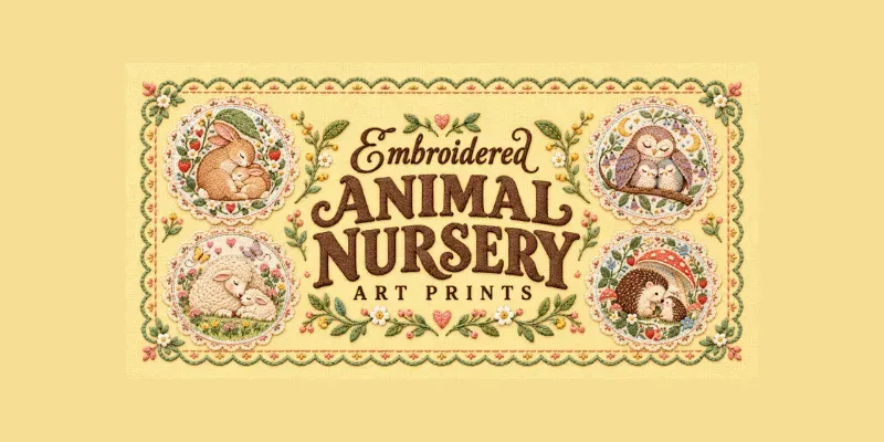 Embroidered Animal Nursery Etsy Prints