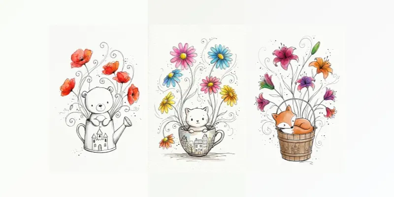 Whimsical Sketchy Ink Art Templates generated by undefined