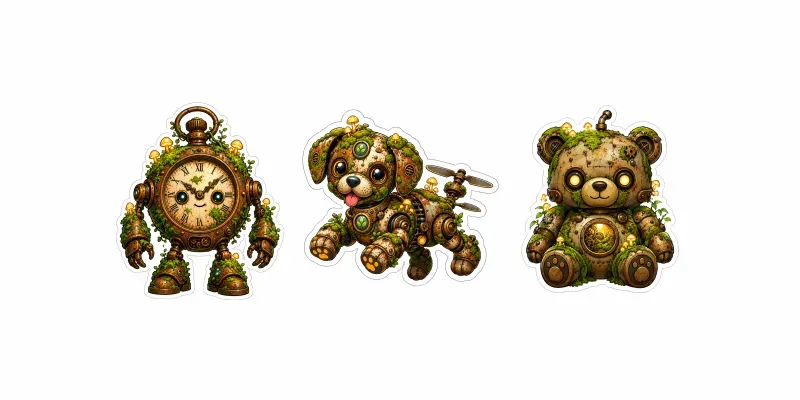 Biophilic Steampunk Mossbot Stickers generated by undefined