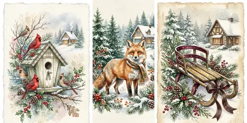 Winter Cottage Watercolor Paintings generated by gemini-image