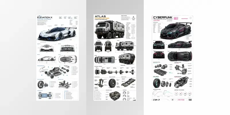 Premium Automotive Blueprint Posters generated by undefined