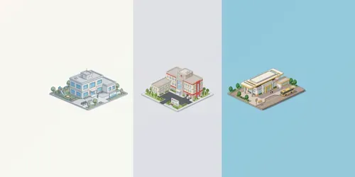 Clean Isometric Building Illustrations generated by gemini-image