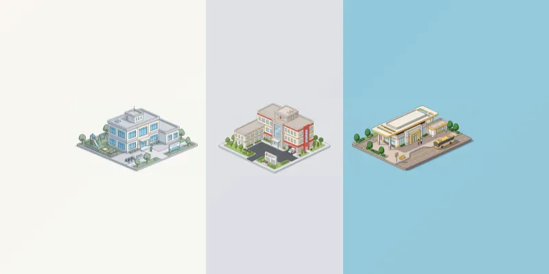 Clean Isometric Building Illustrations