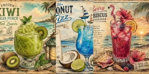 Vintage Coastal Cocktail Illustrations generated by chatgpt-image