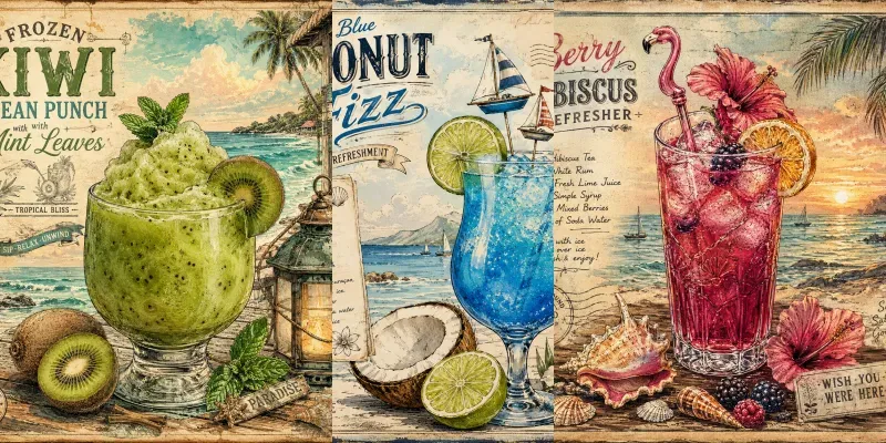 Vintage Coastal Cocktail Illustration generated by undefined