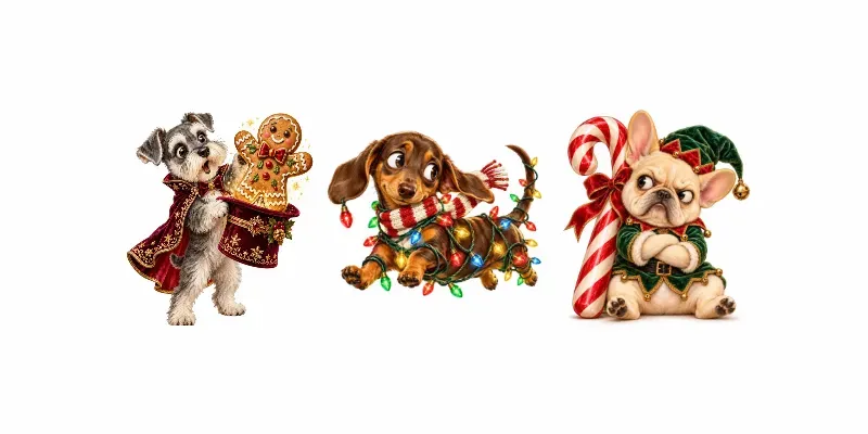 Christmas Puppy Mischief Cliparts