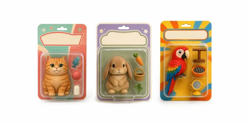 Cute Pet Action Figures In Toy Packaging generated by undefined