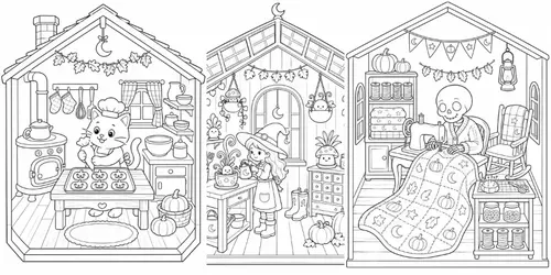 Halloween Dollhouse Coloring Pages generated by chatgpt-image