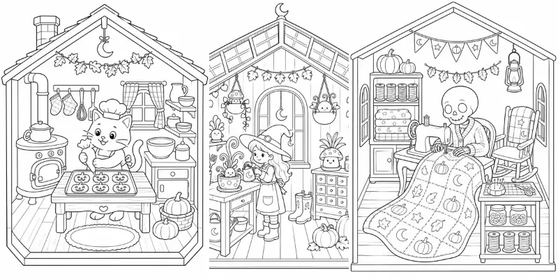Halloween Dollhouse Coloring Pages generated by undefined