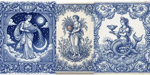 Blue Porcelain Figure Frames generated by gemini-image