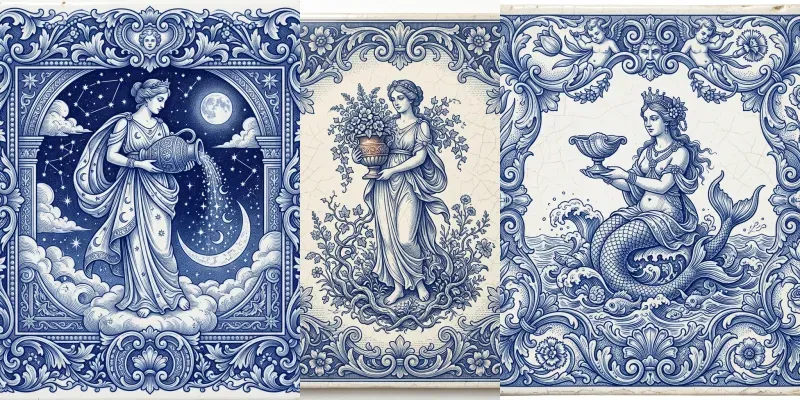 Blue Porcelain Figure Frames generated by undefined