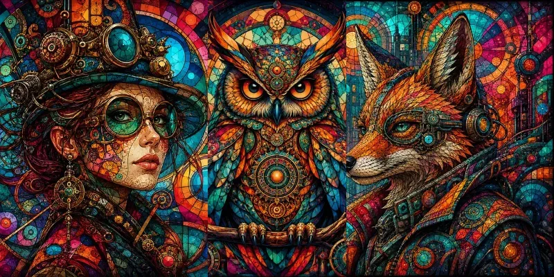 Steampunk Girl Mosaic Fantasy Art generated by undefined