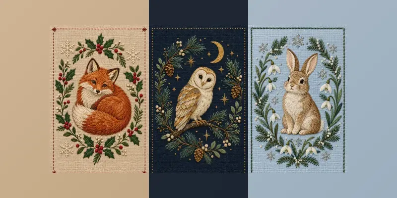 Embroidered Woodland Holiday Art