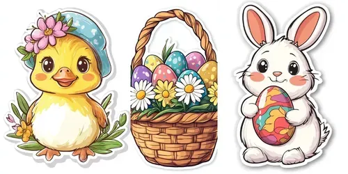 Easter Themed Retro Sticker Templates generated by midjourney