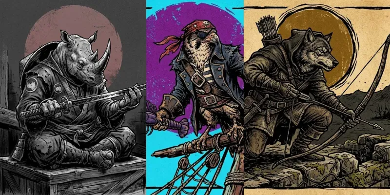 Animals Armed With Swords And Epic Poses generated by undefined