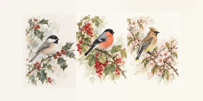 Botanical Bird Watercolor Prints generated by undefined