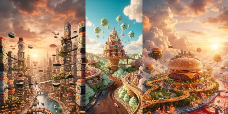 Surreal Food City Worlds generated by undefined