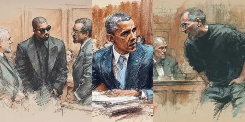Realistic Courtroom Sketches generated by undefined