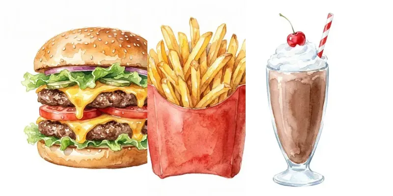 Watercolor Fast Food Cliparts On White