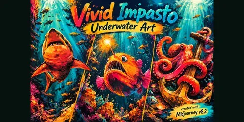 Vivid Impasto Underwater Art generated by midjourney