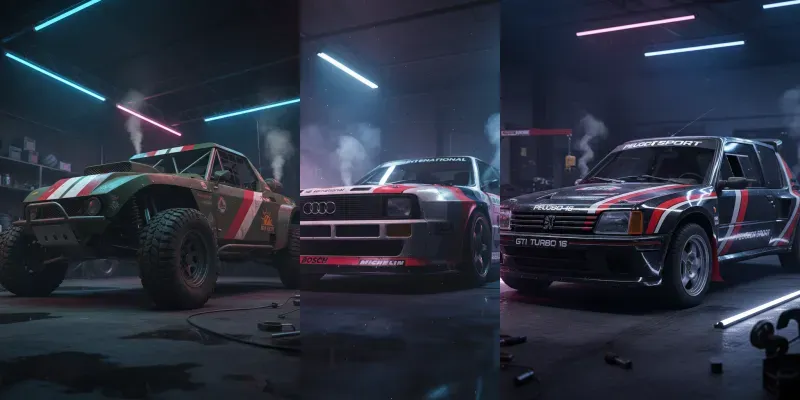Neon 1980s Rally Car Hero Shots generated by undefined