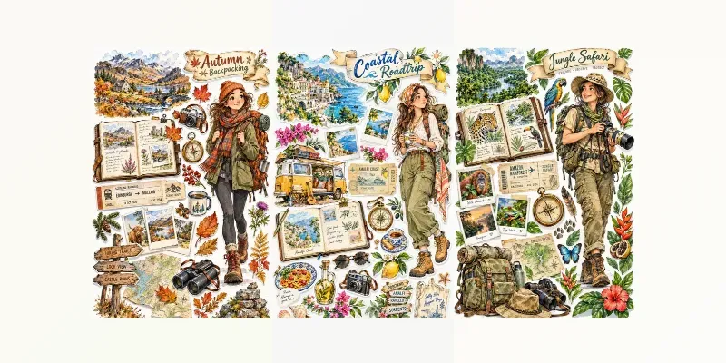 Travel Scrapbook Sticker Set Creator
