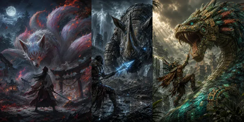 Cinematic Mythical Creature Battles generated by undefined