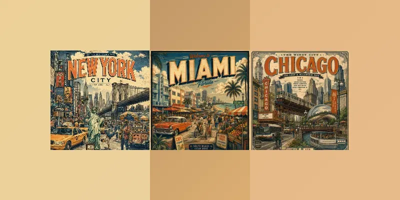 Vintage American City Travel Posters generated by undefined