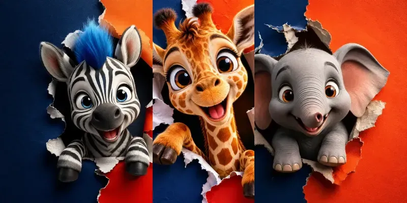 Cute 3D Torn Wall Animals generated by undefined