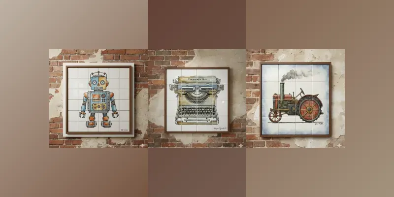 Vintage Ceramic Transport Tile Art generated by undefined