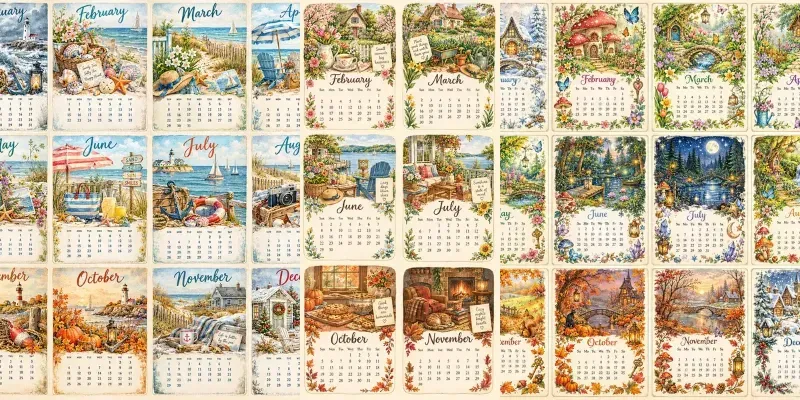 Whimsical Seasonal Calendar Art generated by undefined