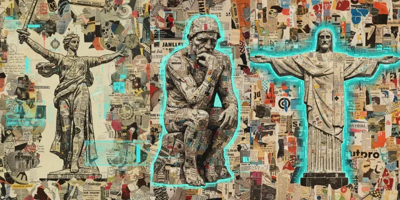 The Great Statues Reimagined In Newsprint generated by undefined