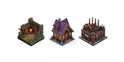 Isometric 3D Game Buildings generated by leonardo